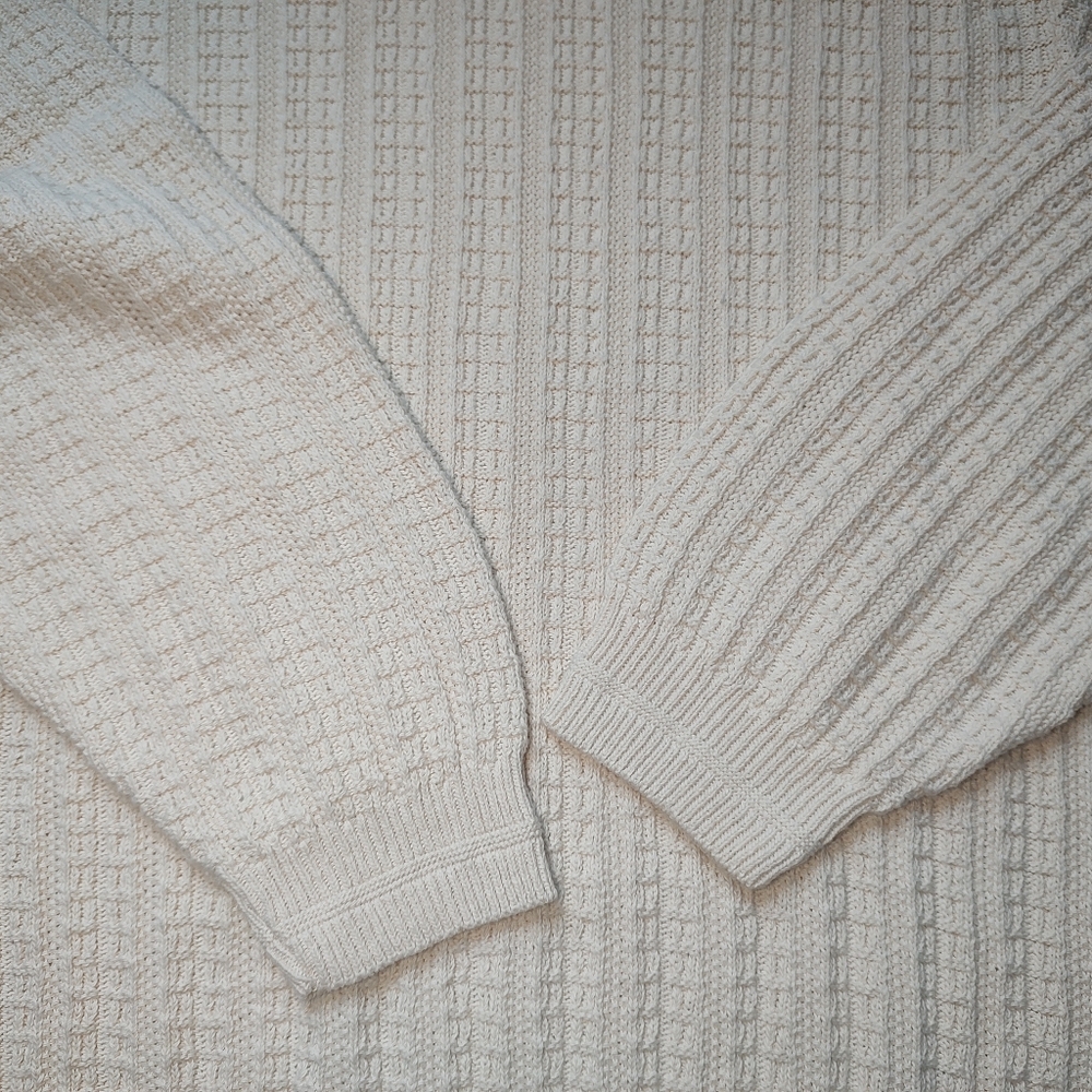 Bill Blass Vintage Sweater Men Cotton Cream Pullover Knit Crew Neck USA Ivory L - Picture 5 of 16